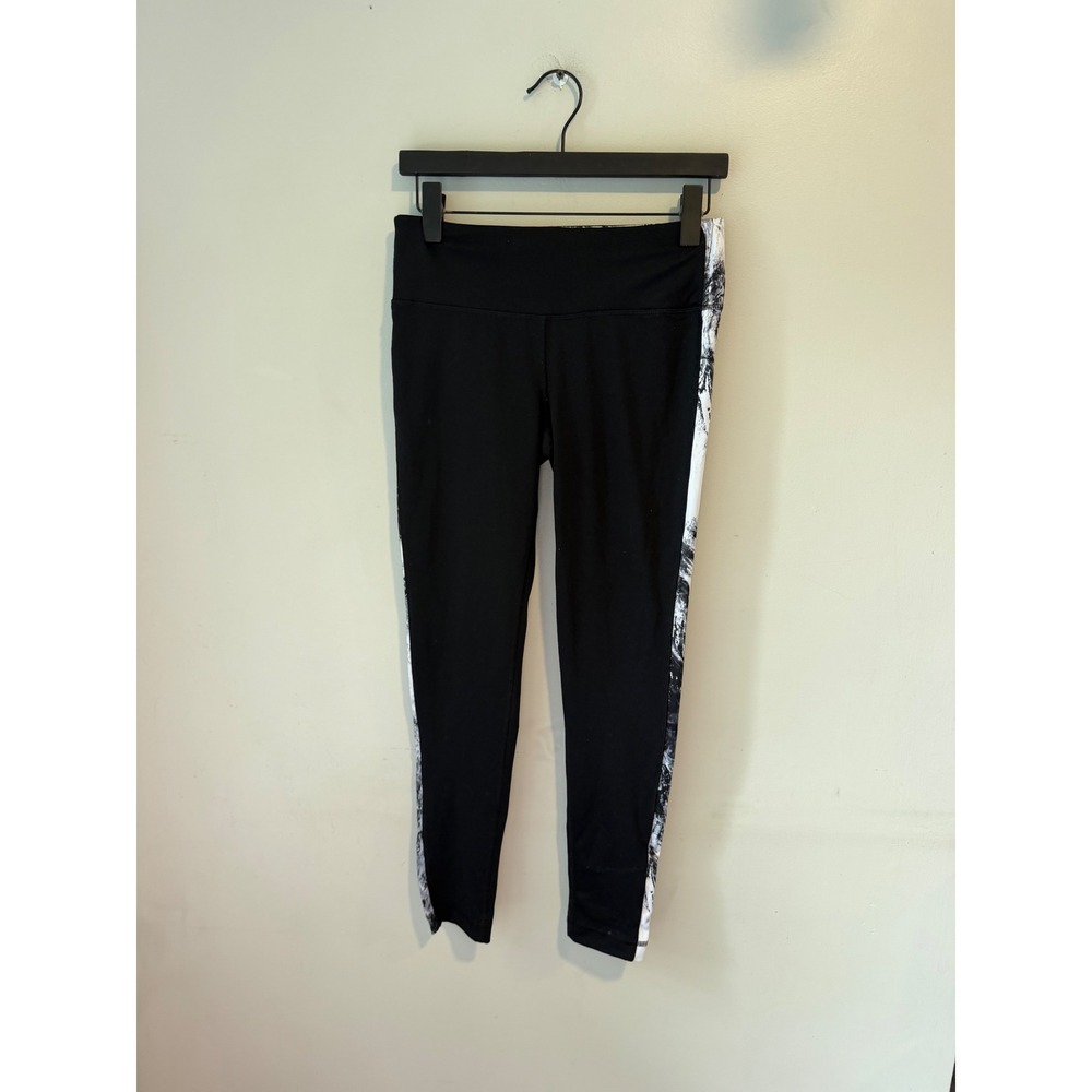 Reflex Womens Black Marble Side Stripe Activewear Leggings Size S High Waist